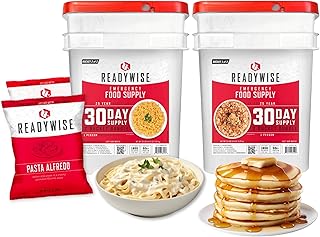 ReadyWise 30 Day Emergency Food Supply - 296 Servings, 2 Buckets, Freeze Dried Protein Meals, Survival Food Storage, Ready to Eat, up to 25 Year Shelf Life