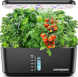 Ahopegarden Indoor Garden Hydroponics Growing System: 10 Pods Plant Germination Kit Herb Vegetable Growth Lamp Countertop with LED Grow Light - Hydrophonic Planter Grower Harvest Lettuce