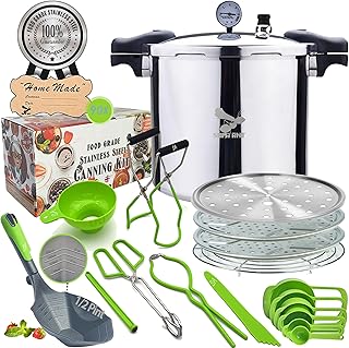Supa Ant Pressure Canner 23 Qt with Canning Supplies Starter Kit - Canning Pressure Cooker with Gauge - Water Bath Canner Pot with Rack and Lid - Jar Lifter, XL Ladle, Jar Tongs, and Bubble Popper