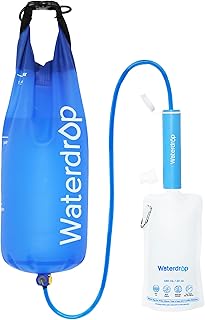 Waterdrop Gravity Water Filter Straw, Camping Water Filtration System, Water Purifier Survival for Travel, Backpacking and Emergency Preparedness, 1.5 gal Bag, 0.1 Micron, 5 Stage Filtration