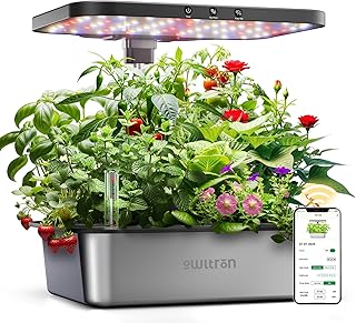 owltron Smart Hydroponics Growing System Kit,15 Pods Indoor Herb Garden with 36W LED Grow Light & APP Control, Planting Height Up to 30", Quiet Water Pump, Ideal Gift for All Ages Dark Silver