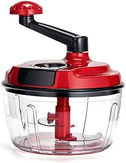 Multi-Functional Manual Food Processor,8 Cup Hand-powered Crank Chopper,Mincer Blender with Clear Container,for Vegetables Meat Fruits Nuts Herbs Onions