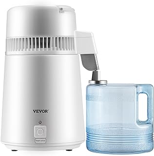 VEVOR Water Distiller, 1.1 Gal Distilled Water Machine, 750W Pure Water Distilling w/BPA Free Plastic Container, Water Distillation Kit w/Button, Countertop Distilled Water Maker for Home, White