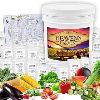 Heaven’s Harvest - 10 Year Survival Or Homestead Garden | 25k+ Heirloom Vegetable Seed Bank Kit | Includes Free Clyde’s Garden Planner & Seed Vault Storage Drum | Non-GMO