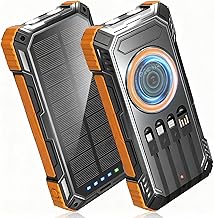 Solar Power Bank,49800mAh Wireless Portable Phone Charger with Built-in 4 Cables,22.5W Fast Charging External Battery Pack PD 3.0 USB-C In/Output for iPhone,iPad,Android,Perfect for Camping, Hiking