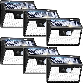 Peasur Solar Lights Outdoor Motion Sensor, 6 Pack 140 LED Solar Powered Fence Light Waterproof, 3 Modes Security Wall Lighting for Outside Yard Deck Garden