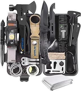 XUANLAN Emergency Survival Kit, Outdoor Survival Gear Tool with Survival Bracelet, Fire Starter, Whistle, Wood Cutter, Water Bottle Clip, Pen (29 in 1)