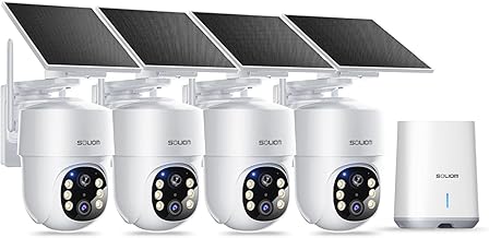 SOLIOM- 5MP Security Cameras Wireless Outdoor, No Subscription,4-Cam Pack, Solar Powered Home Security Camera with 360° Auto Tracking, Pan & Tilt, 3K Color Night Vision,5G & 2.4G Router Compatible